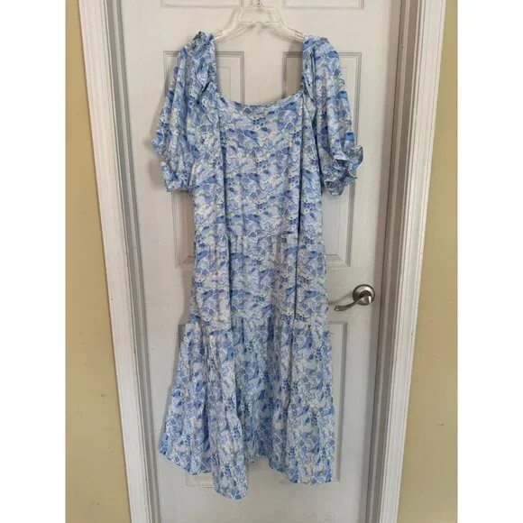 Hayden Square Neck Short Sleeve Blue Floral Dress Size 2XL - Picture 9 of 11